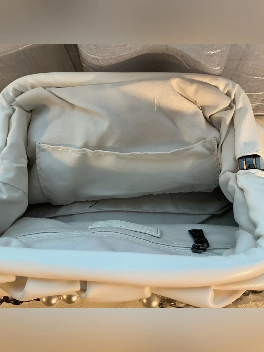 Badgley Mischka Vegan Leather Frame Cream Clutch Bag